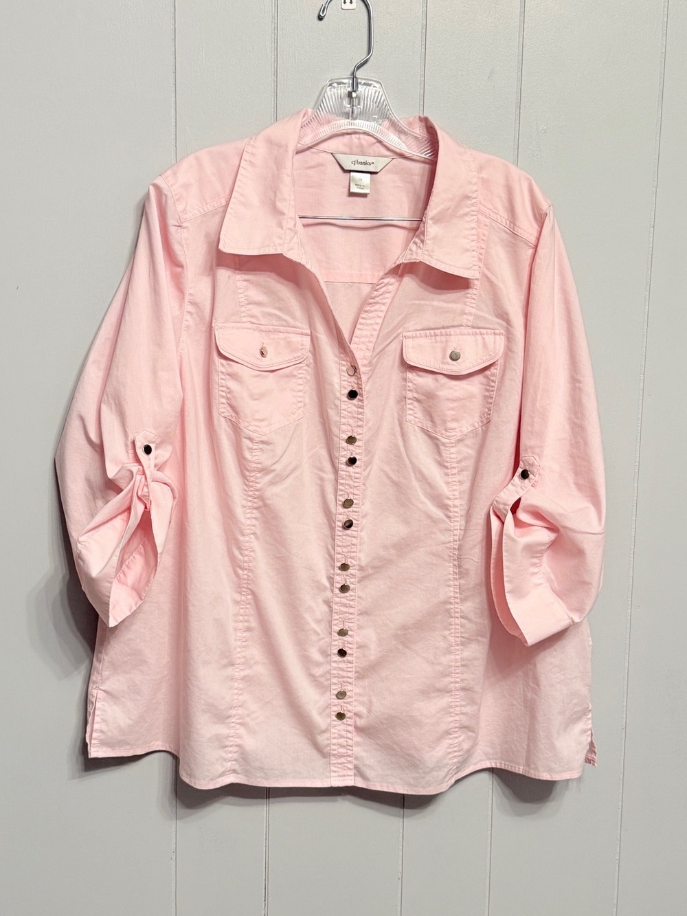 #19)  Light Pink Button-Front Utility Shirt